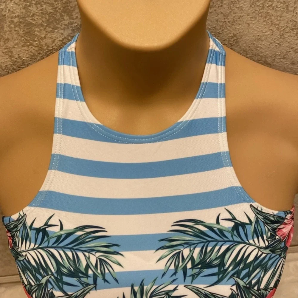 SHEIN Tropical Blue and Pink Bikini Top